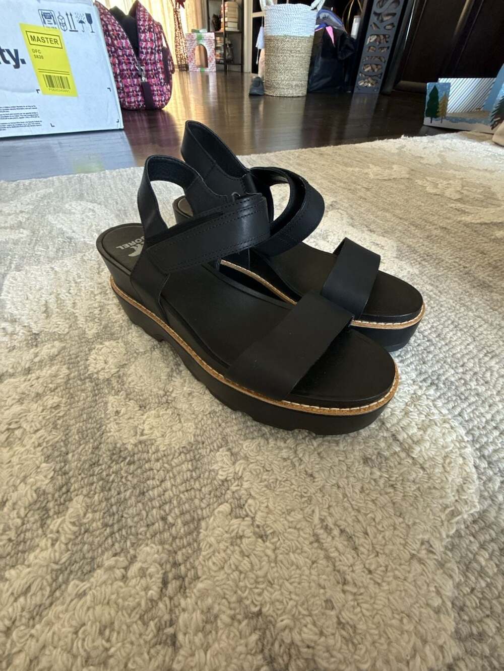 Sorel Joanie IV Y Strap Wedge Women's Sandal in Black